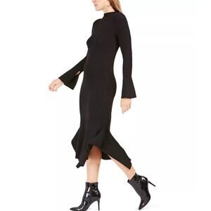 Lucy Paris Black Ribbed Mermaid Midi Sweater‎ Dress Women's Size Large